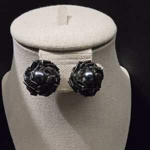 Black Seed Bead Clip On Earrings